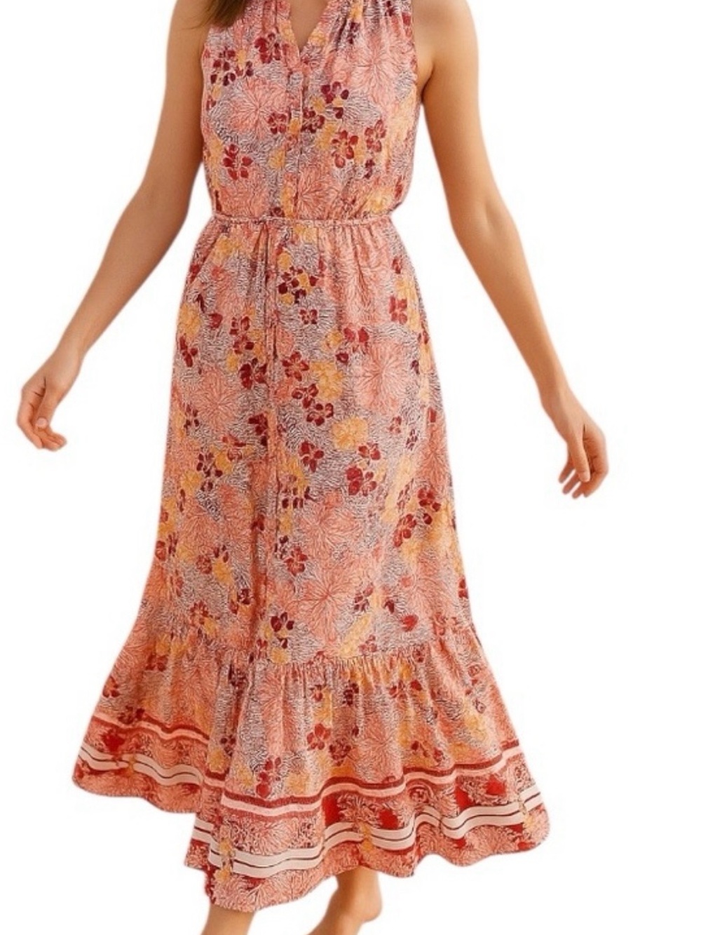 LOFT Floral Button Down Tie-Waist Maxi Dress Size XS
